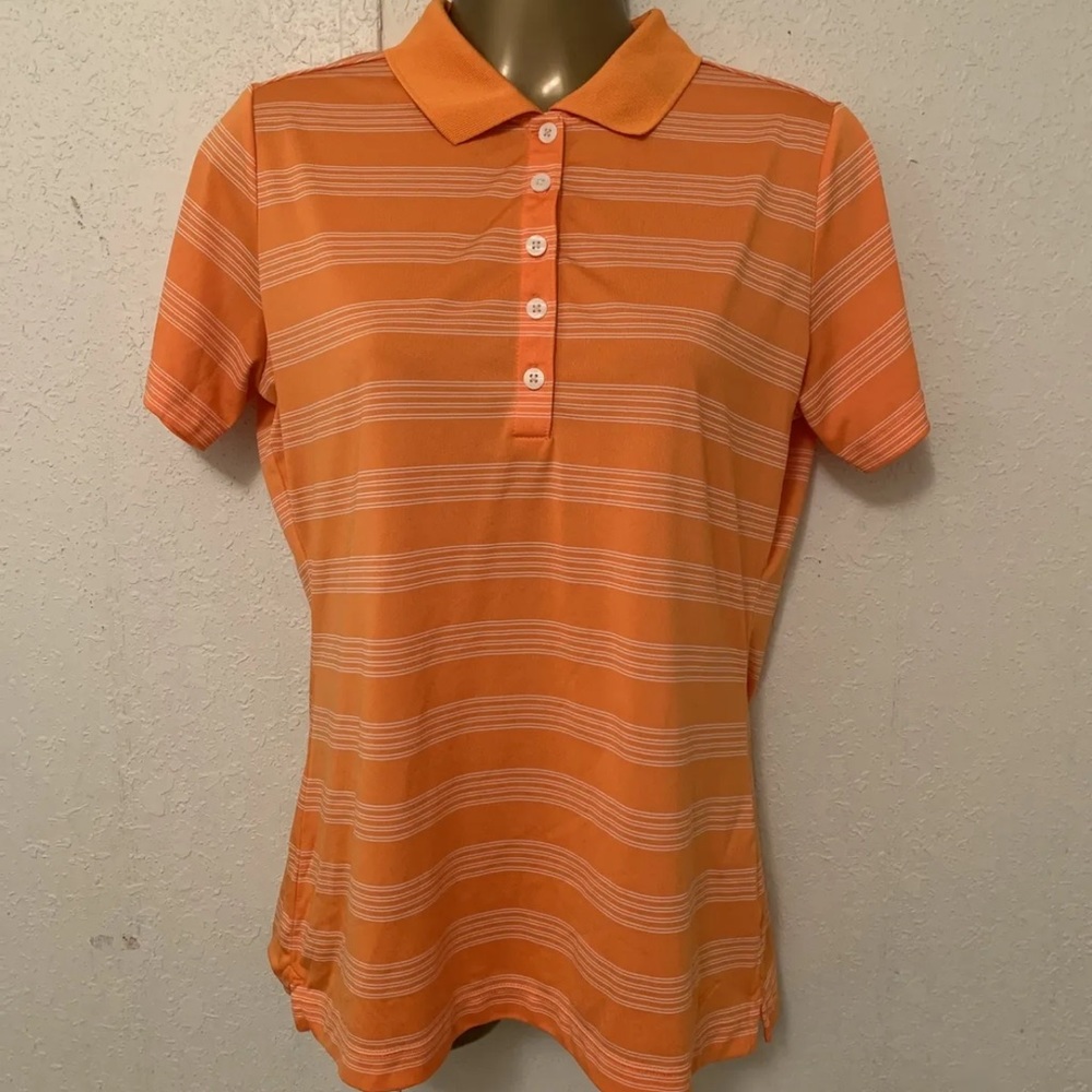 Nike Golf Tour Performance DRI FIT Polo Shirt Woman's M Stripped Neon Orange